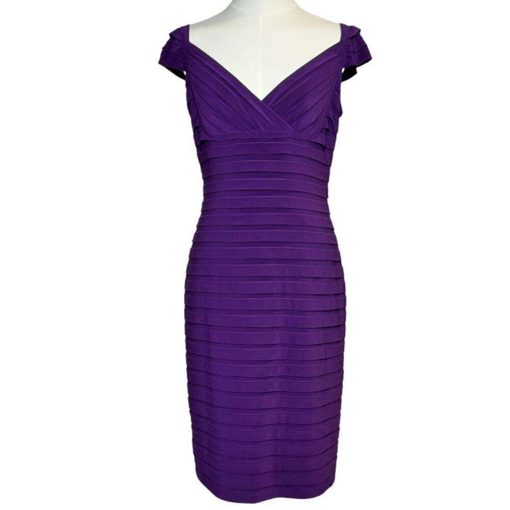 Adrianna Papell Purple Sheath Teired Midi Dress Banded Bodice Size 8 - Picture 3 of 9